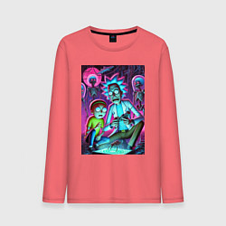 Лонгслив хлопковый мужской Рик и Морти изучают инопланетное насекомое, цвет: коралловый