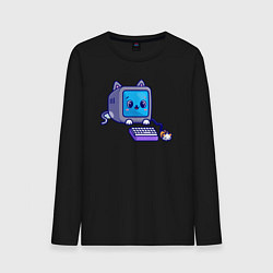 Лонгслив хлопковый мужской Компьютерный котик, цвет: черный