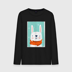 Лонгслив хлопковый мужской Снежный заяц с шарфом, цвет: черный