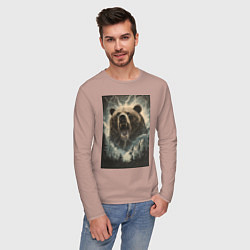 Лонгслив хлопковый мужской Оскаленная морда медведя, цвет: пыльно-розовый — фото 2