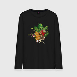 Лонгслив хлопковый мужской Новогодний букет, цвет: черный