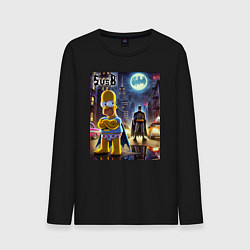 Лонгслив хлопковый мужской Homer Simpson vs Batman - ai art joke, цвет: черный