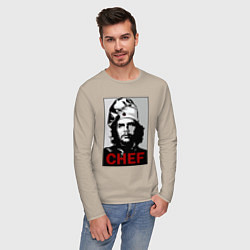 Лонгслив хлопковый мужской Че Гевара - шеф повар, цвет: миндальный — фото 2