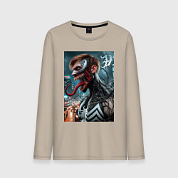 Лонгслив хлопковый мужской Превращение Эдди в Венома - нейроарт фантазия, цвет: миндальный