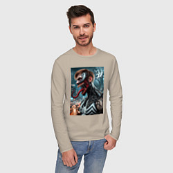 Лонгслив хлопковый мужской Превращение Эдди в Венома - нейроарт фантазия, цвет: миндальный — фото 2