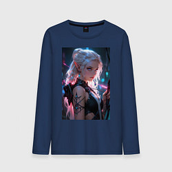Лонгслив хлопковый мужской Прекрасная девушка-эльф с луком, цвет: тёмно-синий