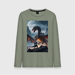 Мужской лонгслив Сражение рыцаря с драконом в стиле Demons Souls