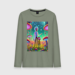 Лонгслив хлопковый мужской Morty and Rick on a neon planet, цвет: авокадо