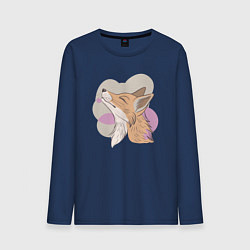 Лонгслив хлопковый мужской Лиса с улыбающимся выражением морды, цвет: тёмно-синий