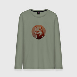 Лонгслив хлопковый мужской Самоуверенный лис, цвет: авокадо