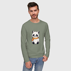 Лонгслив хлопковый мужской Милый белый енот, цвет: авокадо — фото 2
