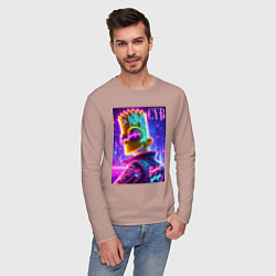 Лонгслив хлопковый мужской Cyber Bart - neon glow, цвет: пыльно-розовый — фото 2