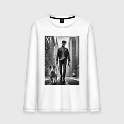 Лонгслив хлопковый мужской Чувак с бультерьером - Нью-Йорк, цвет: белый