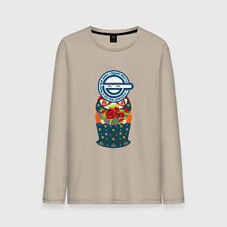 Лонгслив хлопковый мужской Матрёшка смеющийся человек, цвет: миндальный