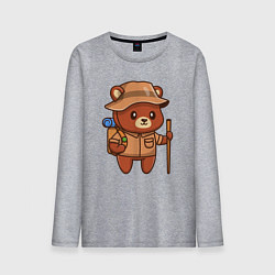 Лонгслив хлопковый мужской Мишка путешественник, цвет: меланж