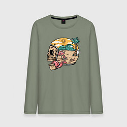 Лонгслив хлопковый мужской Skull summer, цвет: авокадо