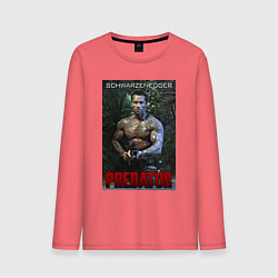 Лонгслив хлопковый мужской Арнольд Шварценеггер - хищник, цвет: коралловый