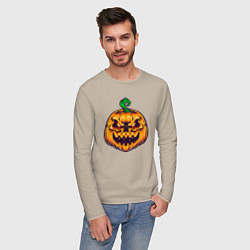 Лонгслив хлопковый мужской Halloween pumpkin, цвет: миндальный — фото 2