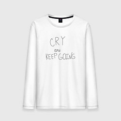 Лонгслив хлопковый мужской Cry and keep going, цвет: белый