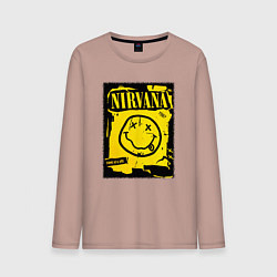 Лонгслив хлопковый мужской Нирвана логотип смайл, цвет: пыльно-розовый