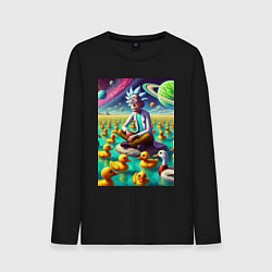 Лонгслив хлопковый мужской Рик Санчес медитирует на утиной планете - нейроарт, цвет: черный