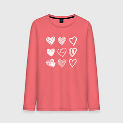 Лонгслив хлопковый мужской Hearts love hand draw, цвет: коралловый