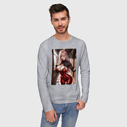Лонгслив хлопковый мужской Девушка в коридоре, цвет: меланж — фото 2