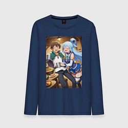 Лонгслив хлопковый мужской Кадзума и Аква веселые будни, цвет: тёмно-синий