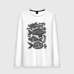 Мужской лонгслив Рыбы в народном стиле с орнаментами
