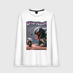 Лонгслив хлопковый мужской Мультяшные Веном и котёнок - мем, цвет: белый