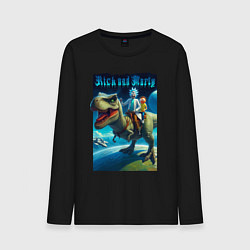 Лонгслив хлопковый мужской Рик и Морти верхом на тираннозавре, цвет: черный