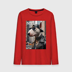 Лонгслив хлопковый мужской Чувак бультерьер житель Нью-Йорка, цвет: красный
