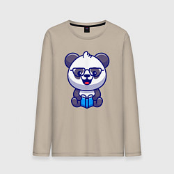 Лонгслив хлопковый мужской Панда с книгой, цвет: миндальный