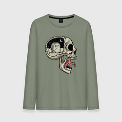 Лонгслив хлопковый мужской Крик черепа, цвет: авокадо