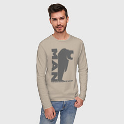 Лонгслив хлопковый мужской MAN дальнобойщик серый логотип, цвет: миндальный — фото 2