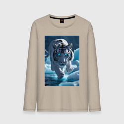 Мужской лонгслив Белоснежный тигр крадется по льду