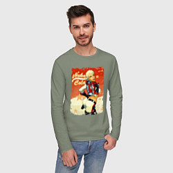 Лонгслив хлопковый мужской Fallout - nuka cola playbill, цвет: авокадо — фото 2