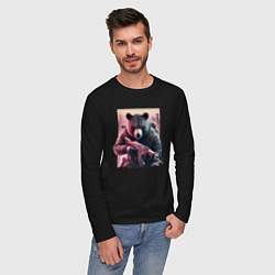 Лонгслив хлопковый мужской Крутой медведь - спецназ, цвет: черный — фото 2