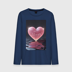 Лонгслив хлопковый мужской I love you сердце, цвет: тёмно-синий