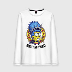 Лонгслив хлопковый мужской Мардж Симпсон на фоне пиццы - панк жив, цвет: белый