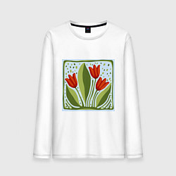 Лонгслив хлопковый мужской Цветущие тюльпаны, цвет: белый