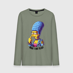 Лонгслив хлопковый мужской Marge Simpson - punks not dead motto, цвет: авокадо