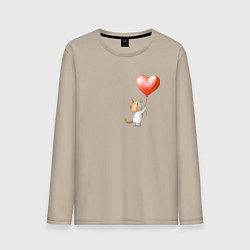 Лонгслив хлопковый мужской Котик с шариком сердцем, цвет: миндальный