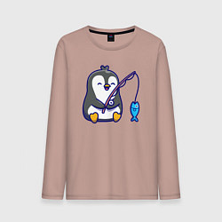 Лонгслив хлопковый мужской Пингвинёнок рыбак, цвет: пыльно-розовый