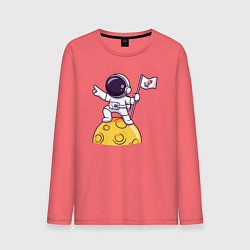 Лонгслив хлопковый мужской Вперёд в космос, цвет: коралловый