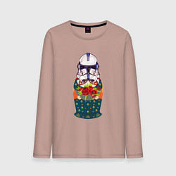 Лонгслив хлопковый мужской Матрешка в шлеме штурмовика звездные войны, цвет: пыльно-розовый