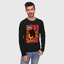 Лонгслив хлопковый мужской Счастливые лесные друзья - мясо, цвет: черный — фото 2