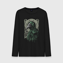 Лонгслив хлопковый мужской Чумной доктор в зелёном плаще, цвет: черный