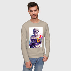 Лонгслив хлопковый мужской Античная статуя и граффити, цвет: миндальный — фото 2