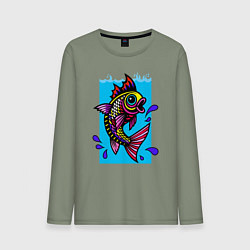 Лонгслив хлопковый мужской Рыбка в воде, цвет: авокадо